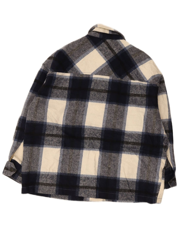 Zara Mujer Camisa Sobrecamisa Franela UK 40 XL Azul Marino Cuadros Acrílico
