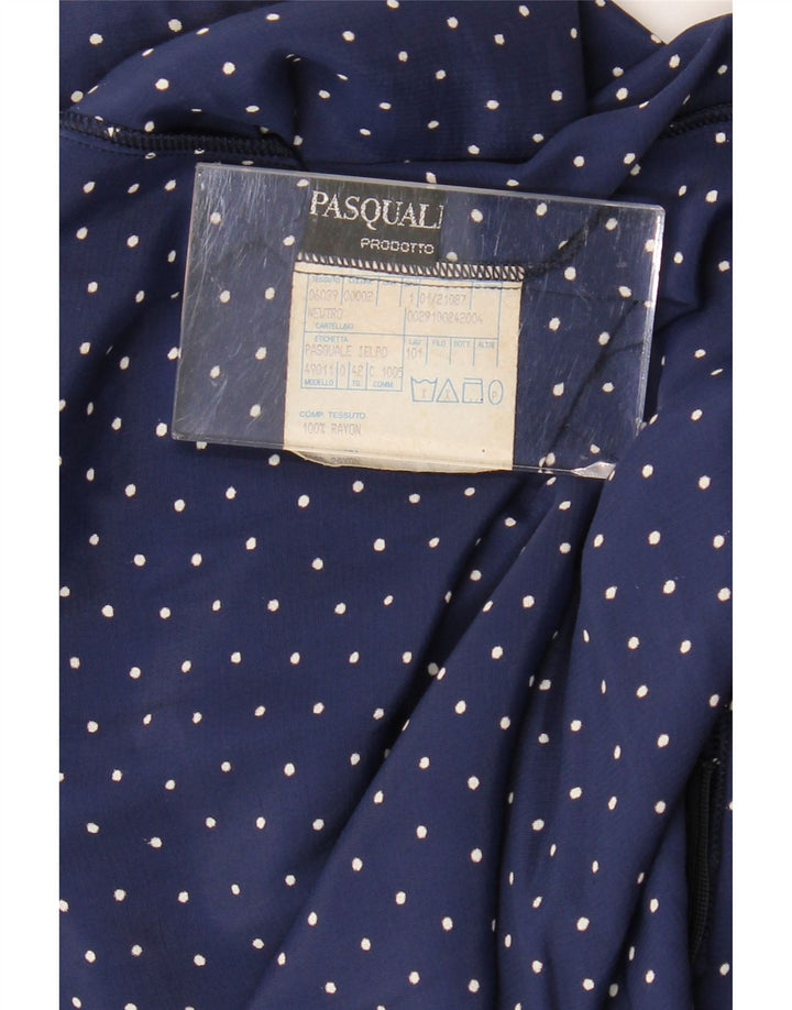 VINTAGE Womens Maxi Dress IT 42 Medium Navy Blue Spotted Rayon