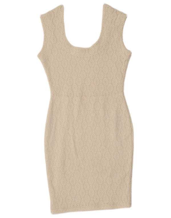 Vintage Dame Ærmeløs Bodycon Kjole UK 8 Small Off White