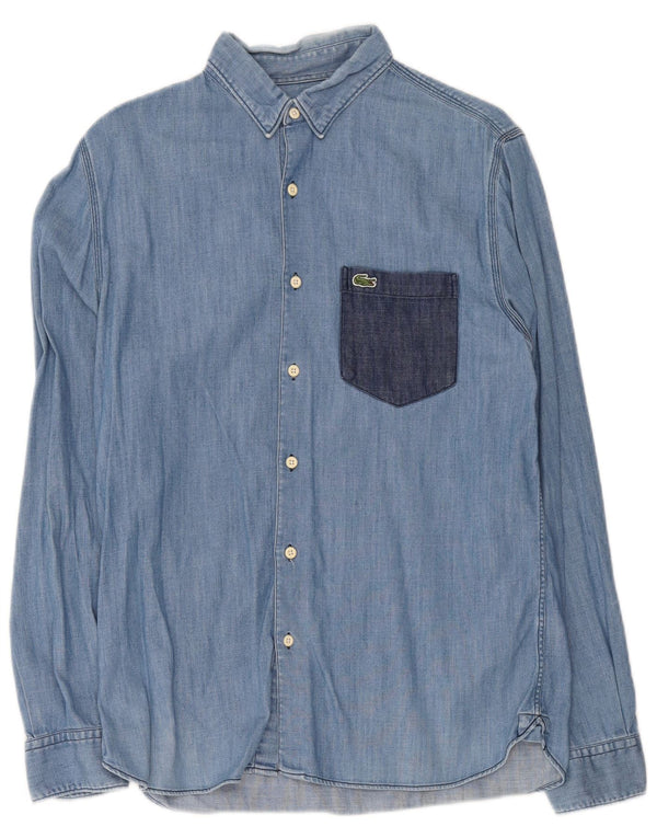 Lacoste Herre denimskjorte str. 40 Medium Blue Colourblock Cotton