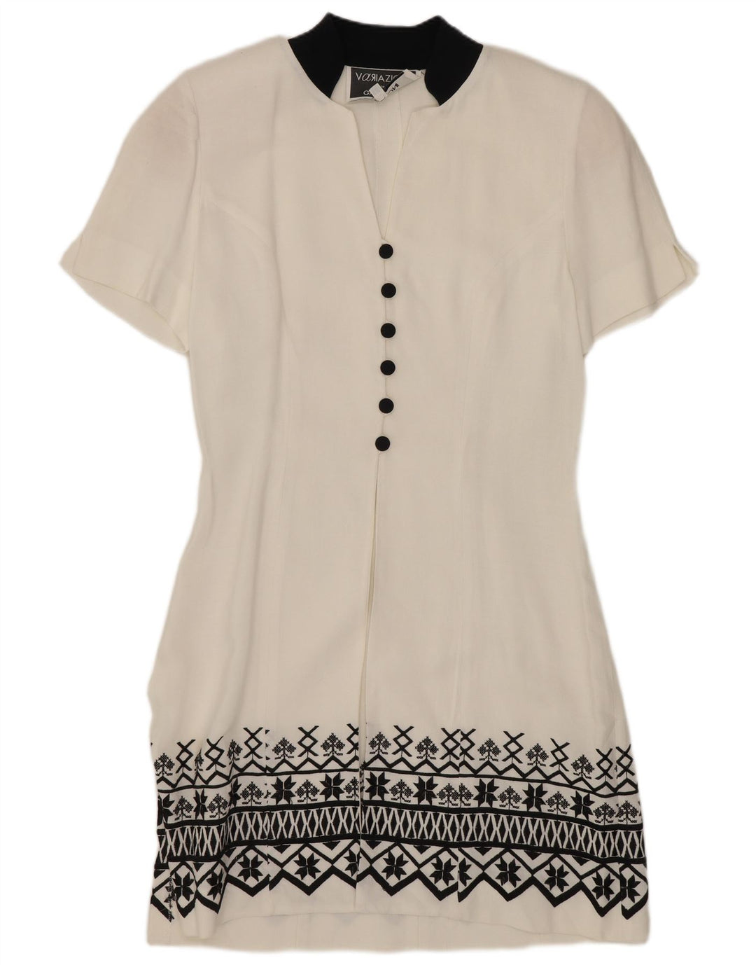 Gattinoni Womens Short Sleeves Sheath Dress IT 44 Medium White Geometric