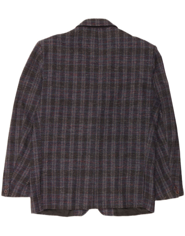 Giacca blazer vintage da uomo a 2 bottoni UK 42 XL blu navy a quadri
