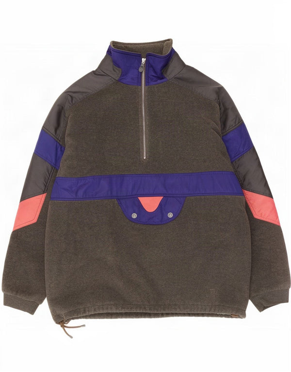 Klepper Herren-Fleecepullover mit Reißverschluss am Hals, 2XL, graues Farbblock-Polyester