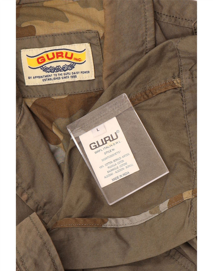 Guru Mens Graphic Military Jacket UK 40 Large Brown Cotton