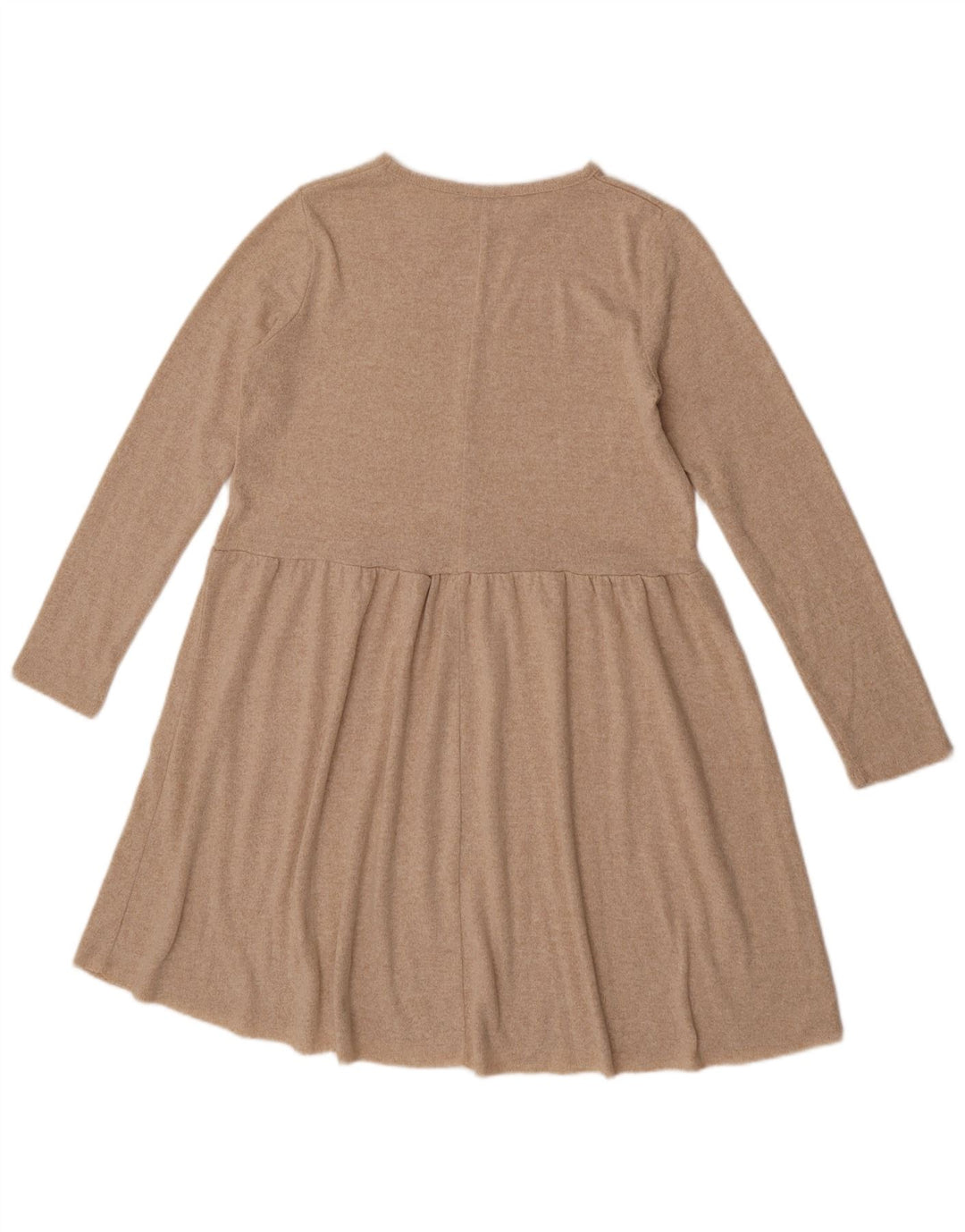 Zara Womens Long Sleeve A-Line Dress UK 12 Medium Beige Flecked Polyester