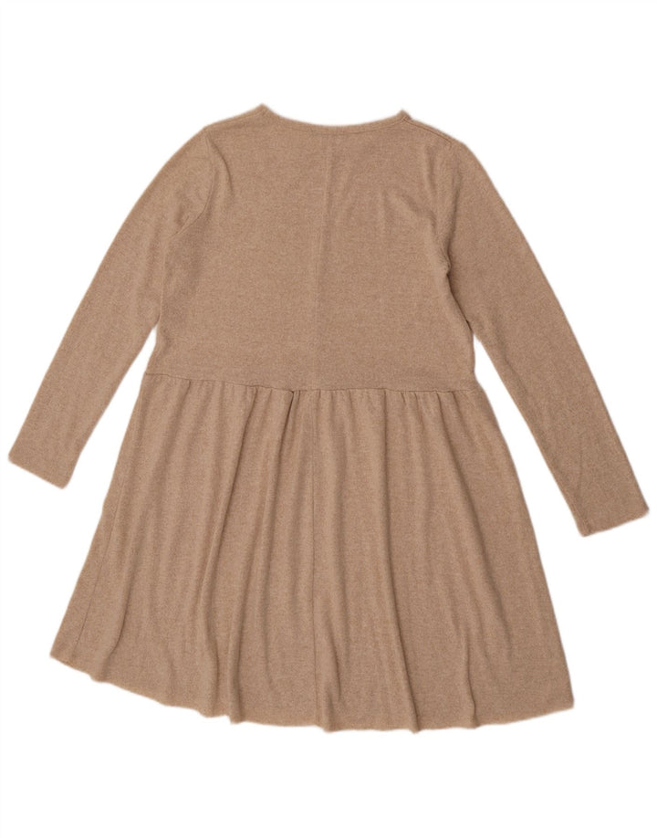 Zara Womens Long Sleeve A-Line Dress UK 12 Medium Beige Flecked Polyester