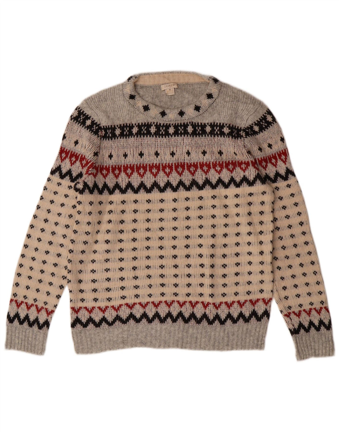 J. CREW Womens Crew Neck Jumper Sweater UK 12 Medium Grey Fair Isle
