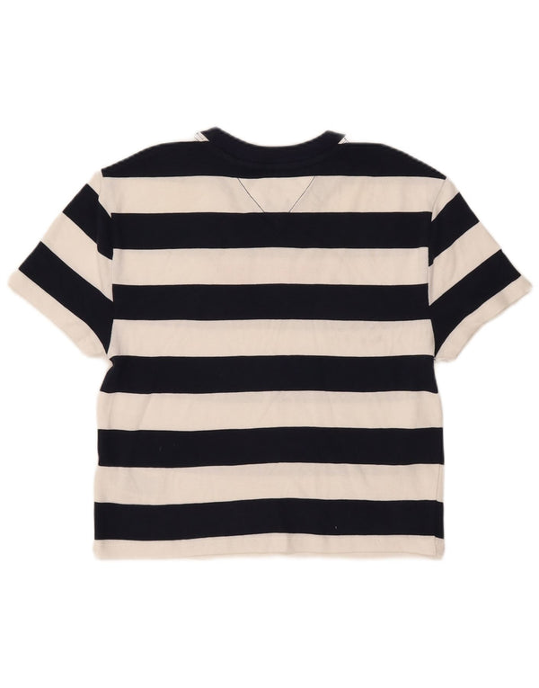 T-shirt grafica da donna Tommy Hilfiger Top UK 4 XS cotone a righe blu navy