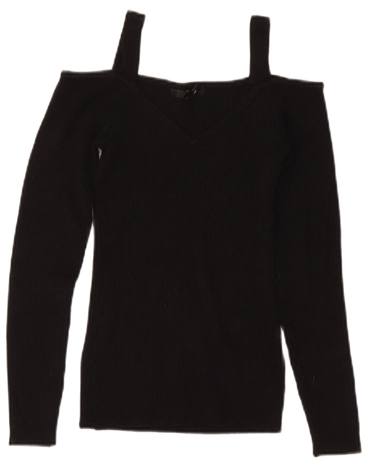 Guess Womens Crop Off Shoulder Top UK 8 Small Black Rayon