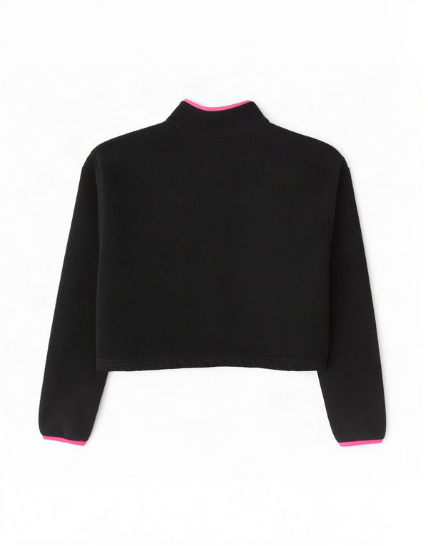 Adidas Damen Crop Zip Neck Fleece Pullover UK 14 Large Schwarz Polyester