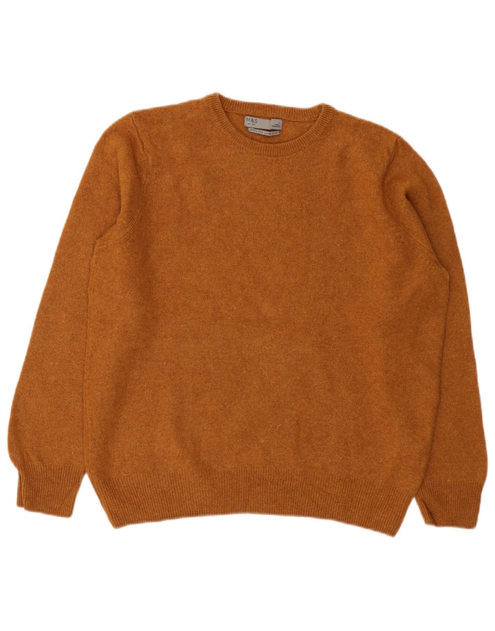 Marks & Spencer Womens Crew Neck Jumper Sweater UK 14 Large Brown Lambswool
