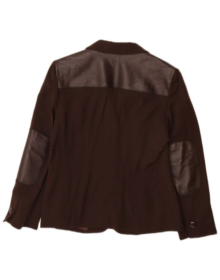 Giacca blazer a 2 bottoni da donna Paola Antonini UK 16 grande lana marrone