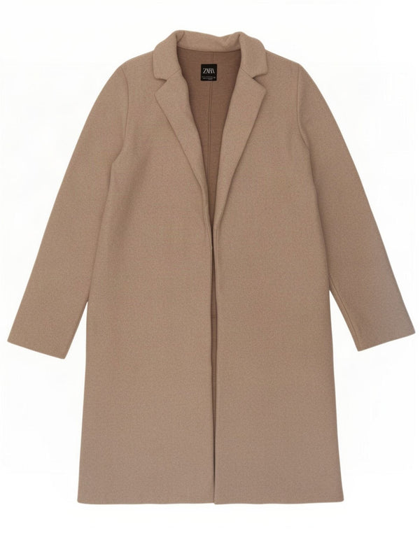 Zara Mujer Abrigo Abierto UK 40 Pequeño Poliéster Beige