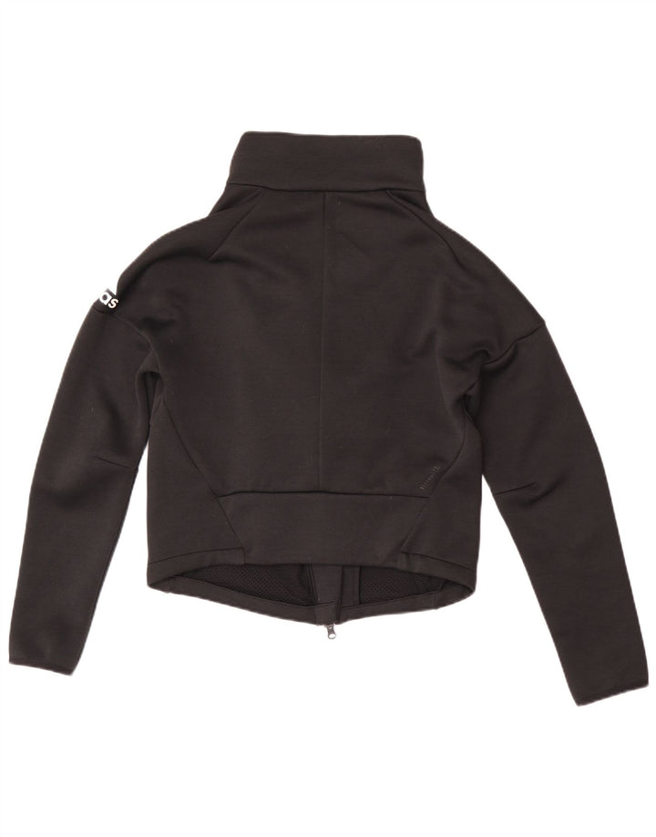 Adidas Mujer Crop Chándal Top Chaqueta Reino Unido 8/10 Pequeño Negro Poliéster