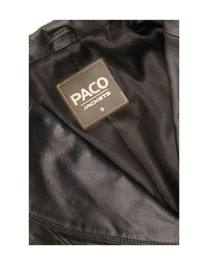 PACO Womens 2 Button Leather Blazer Jacket UK 10 Small Black Leather Vintage Paco and Second-Hand Paco from Messina Hembry 