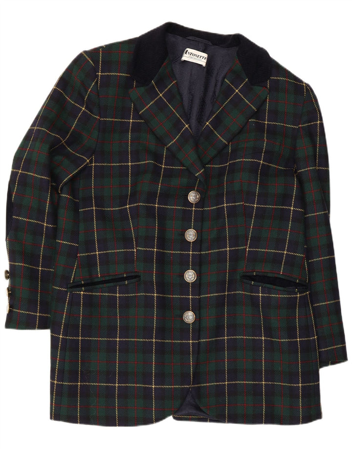 Antonette Womens 4 Button Blazer Jacket UK 18 XL Green Check Viscose