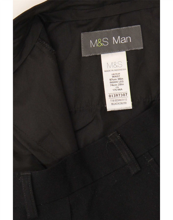 Marks & Spencer Mens Straight Chino Trousers W38 L29 Black Polyester