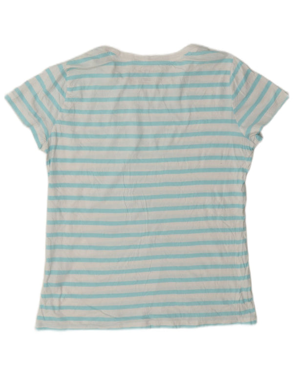Nautica Damen T-Shirt Top UK 16 Große weiß gestreifte Baumwolle