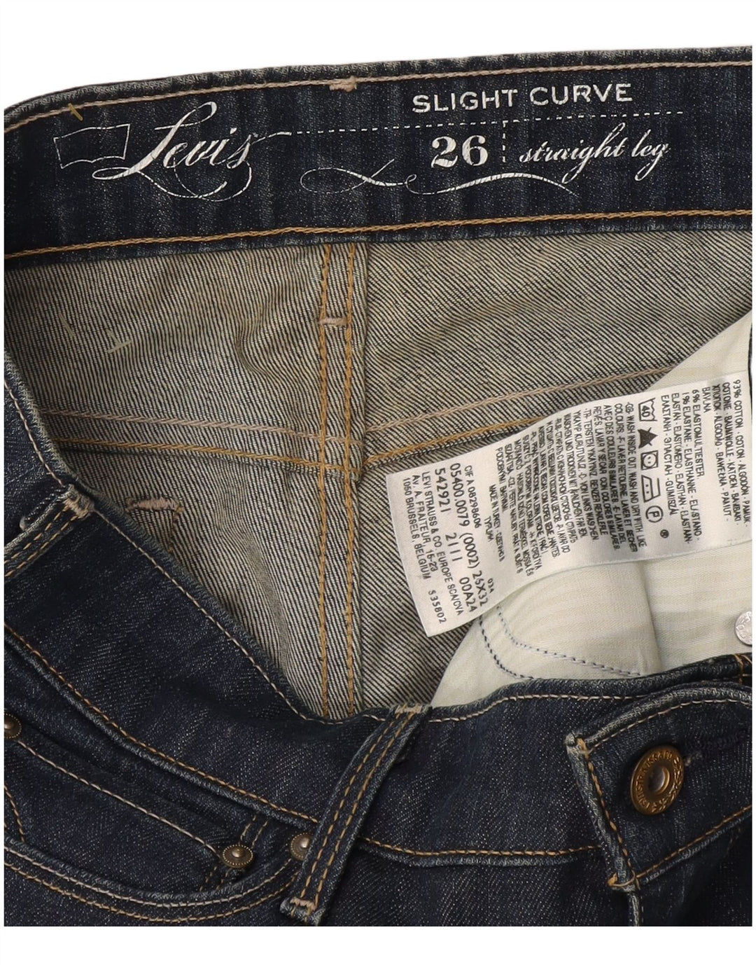 Levi's Womens Slight Curve Straight Jeans W26 L32 Navy Blue Cotton