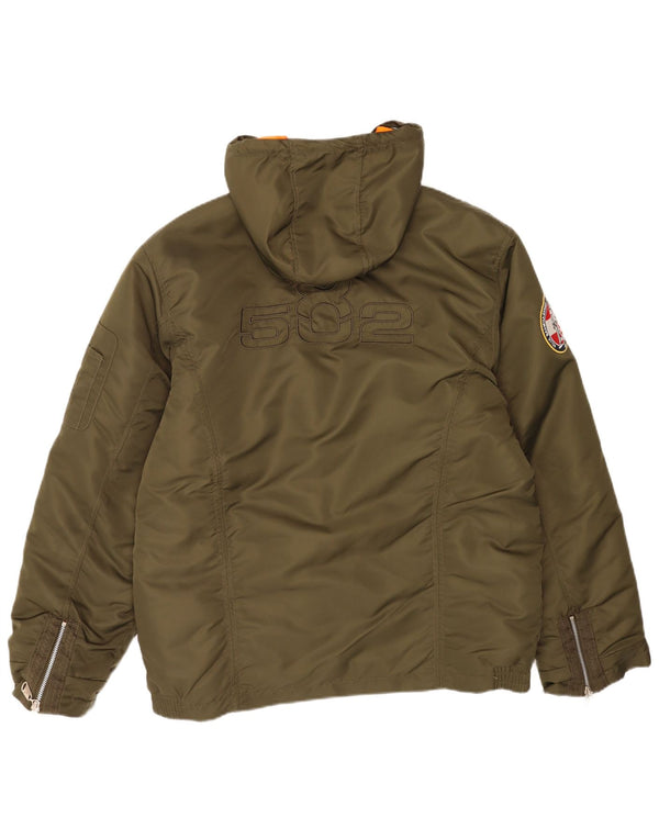 Vintage Herre grafisk hættepolstret jakke UK 44 2XL Khaki Nylon