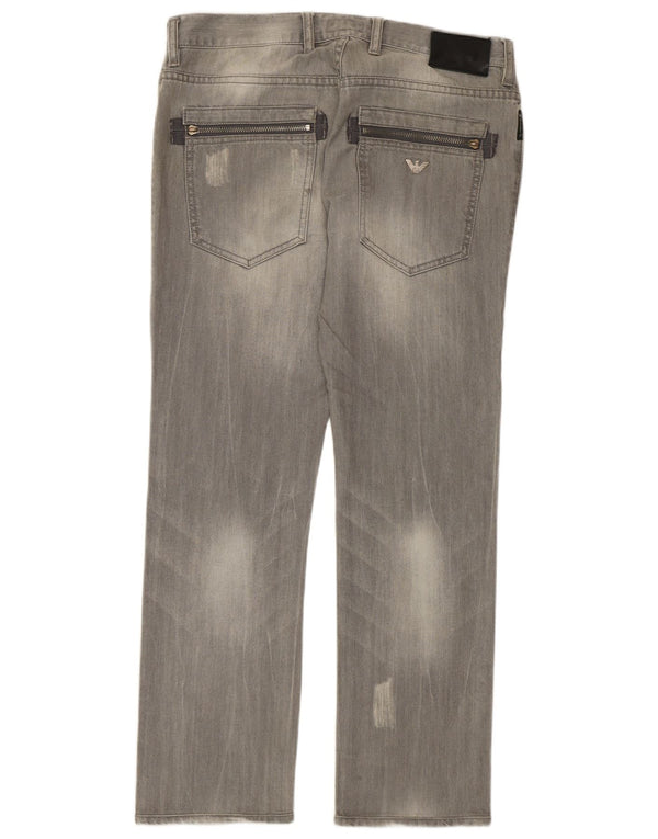 Armani Mens Distressed Straight Jeans W32 L29 Grey Cotton