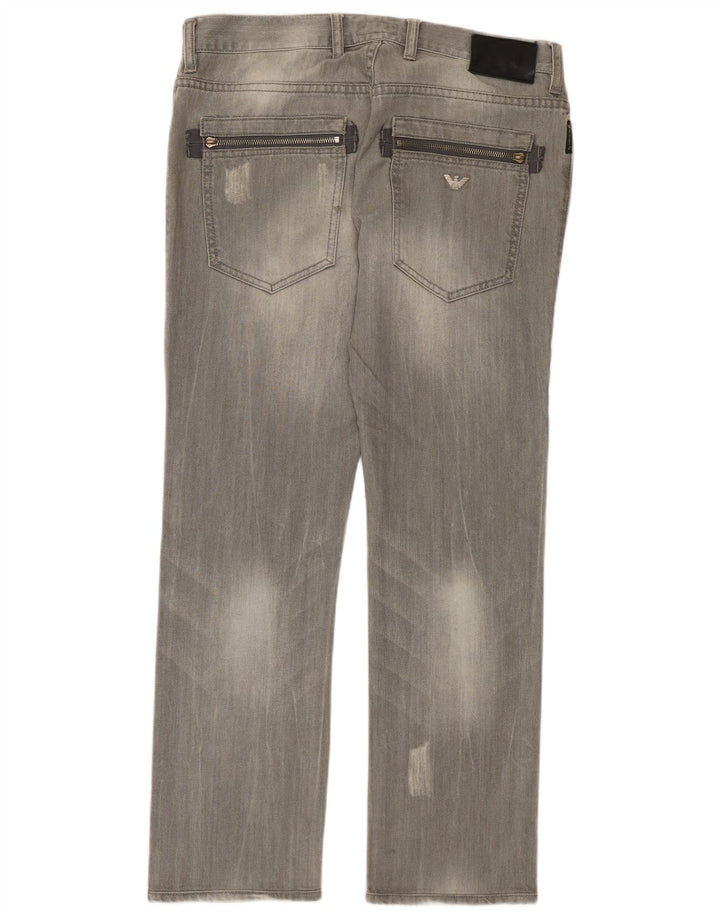 Armani Mens Distressed Straight Jeans W32 L29 Grey Cotton