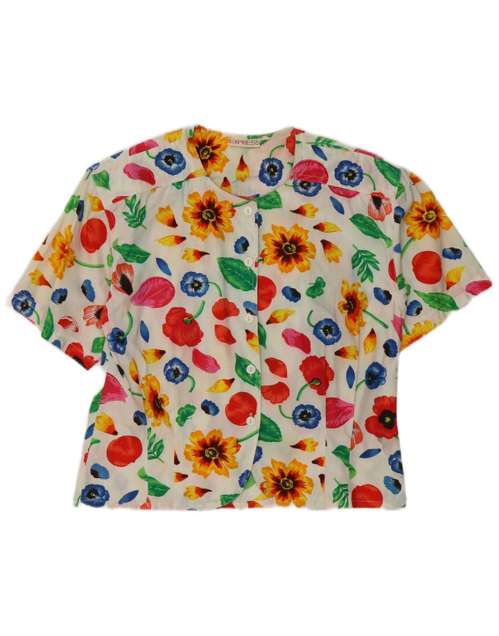 Express Womens Short Sleeve Shirt Blouse UK 14 Medium White Floral