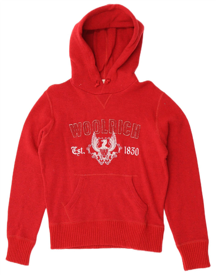 Woolrich Mens Graphic Hooded Jumper Sweater Small Red Wool