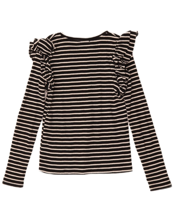 Zara Womens Top Long Sleeve UK 12 Medium Black Striped