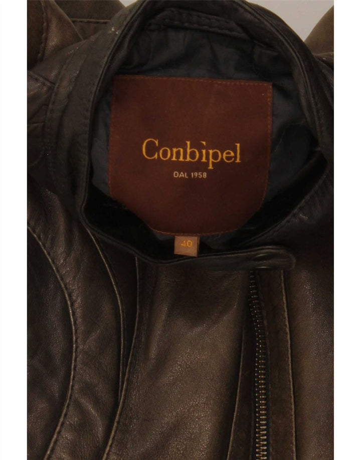 Conbipel Womens Biker Leather Jacket IT 40 Small Brown