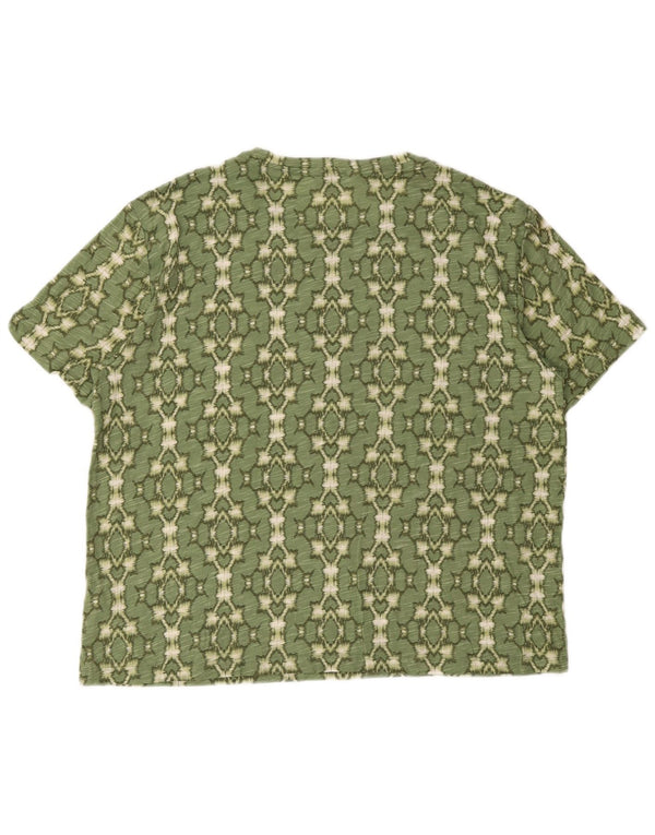 Marks & Spencer Womens T-Shirt Top UK 16 Large Green Geometric Cotton
