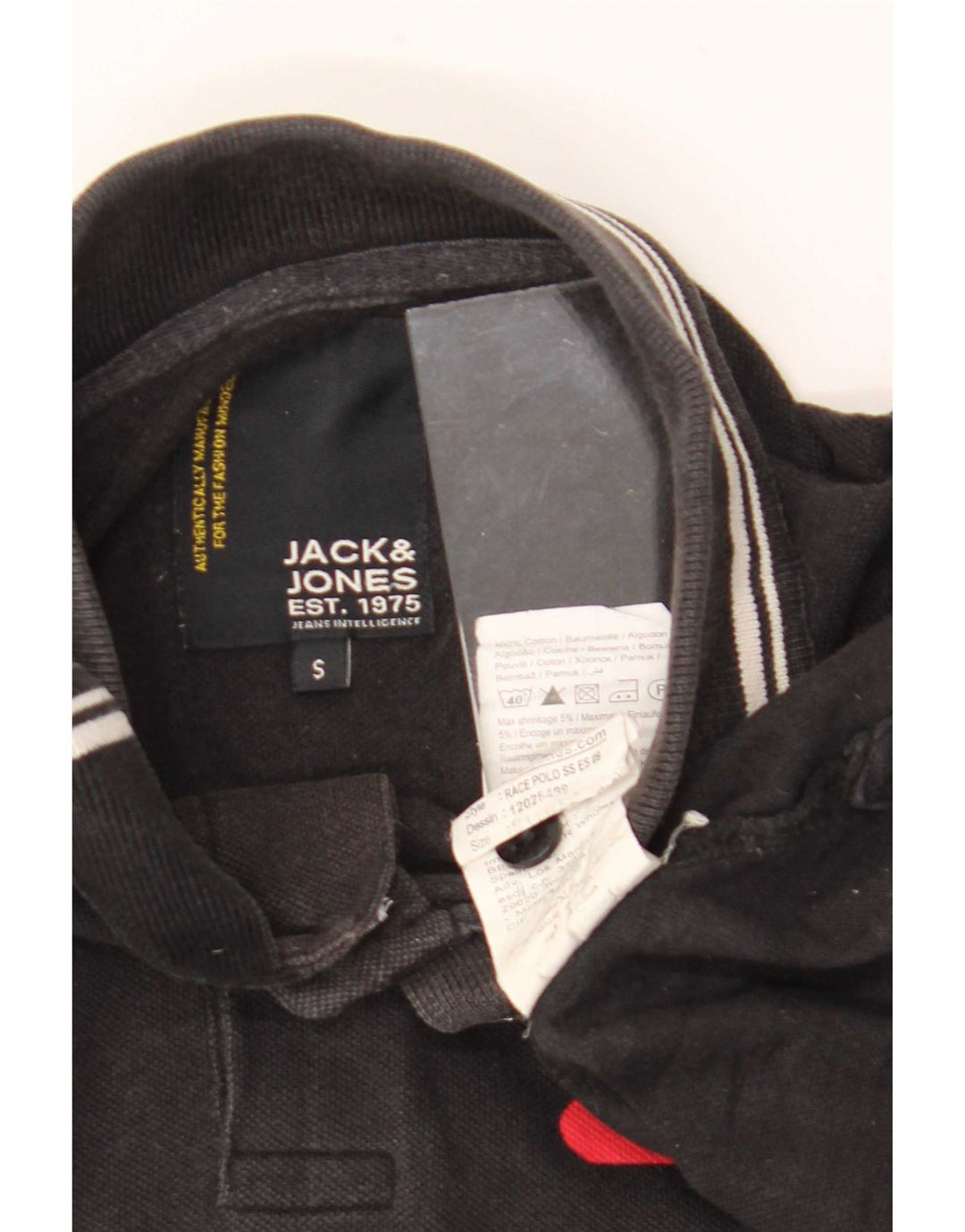 Jack & Jones Mens Graphic Polo Shirt Small Black Cotton