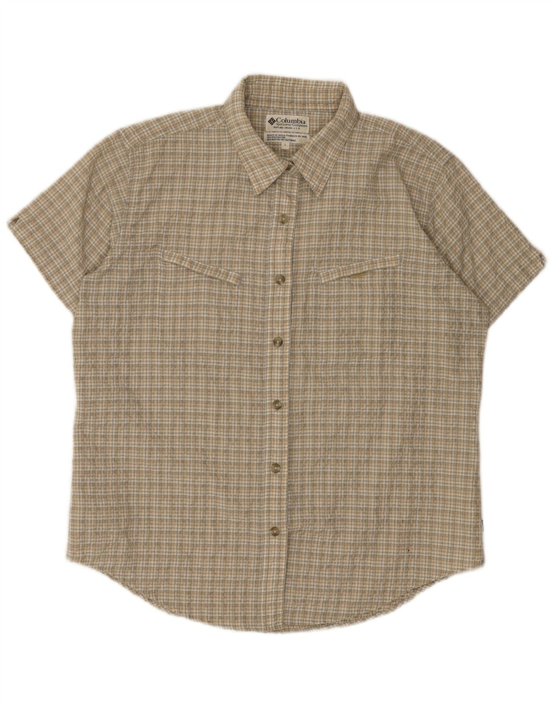 COLUMBIA Womens Short Sleeve Shirt UK 16 Large Beige Check Polyester