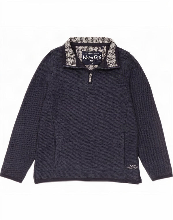 Weird Fish Dame Zip Neck Sweatshirt Jumper UK 12 Medium Navy Blue Bomuld
