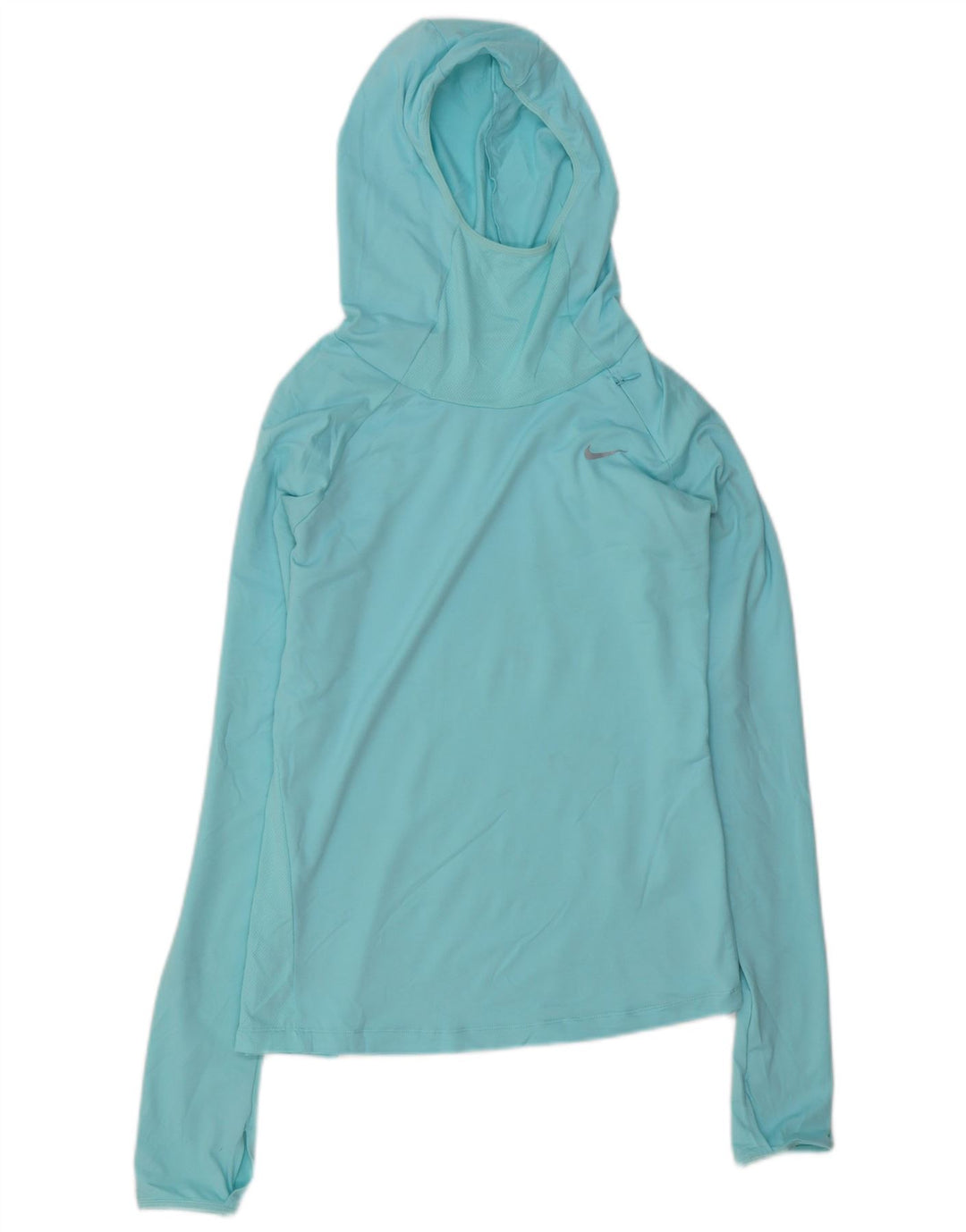 NIKE Womens Dri Fit Hooded Top Long Sleeve UK 10 Small Blue Polyester