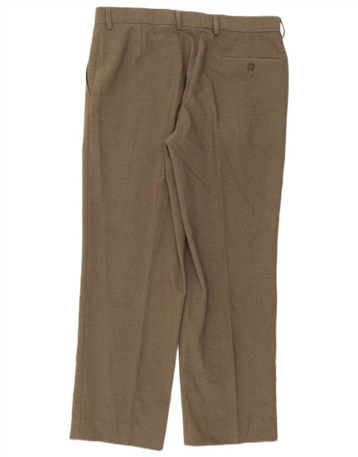 Marks & Spencer Mens Straight Suit Trousers W34 L31 Khaki Polyester