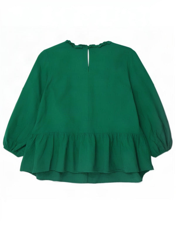 Blusa feminina de manga comprida Zara Top UK 18 XL algodão manchado verde