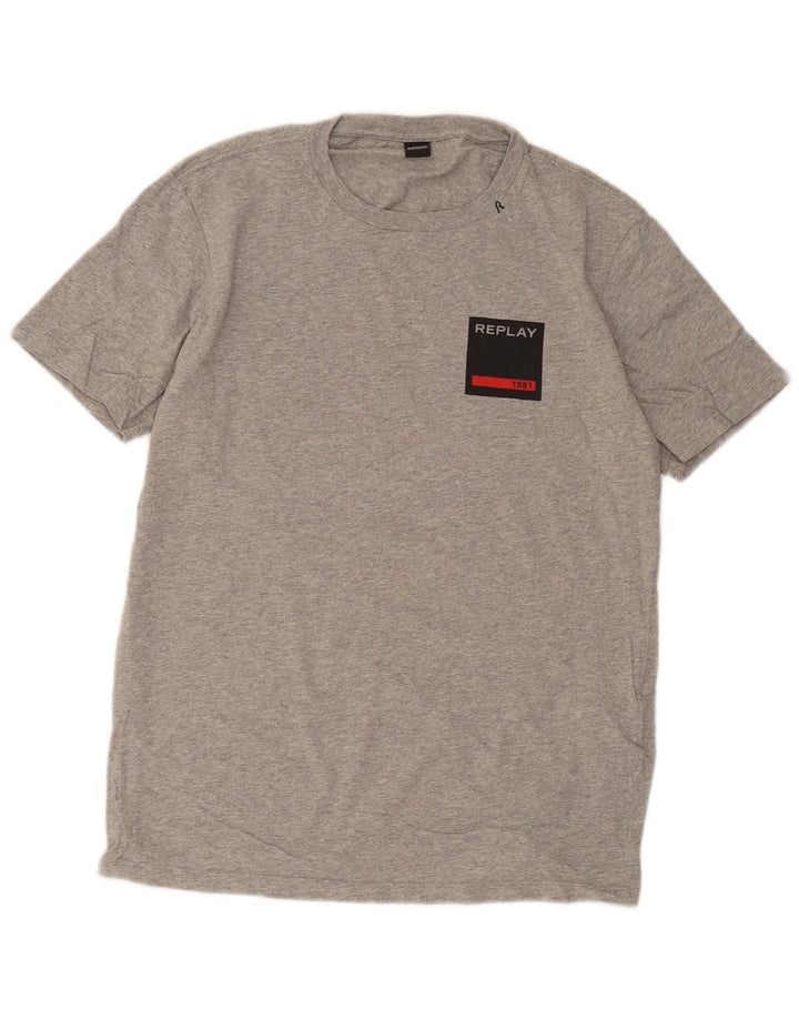 Replay Mens T-Shirt Top Large Grey Flecked Cotton