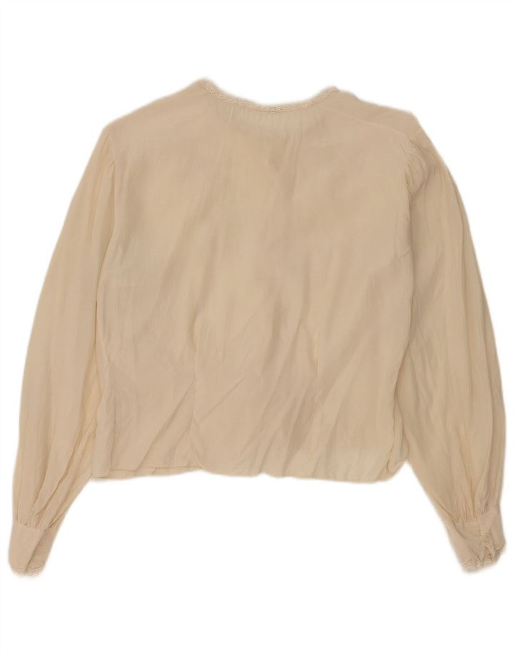Vintage Womens Crop Shirt Blouse UK 12 Medium Beige