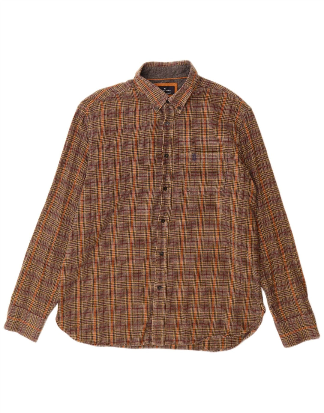 Marks & Spencer Camisa de franela azul Harbor para hombre, talla grande, pata de gallo marrón