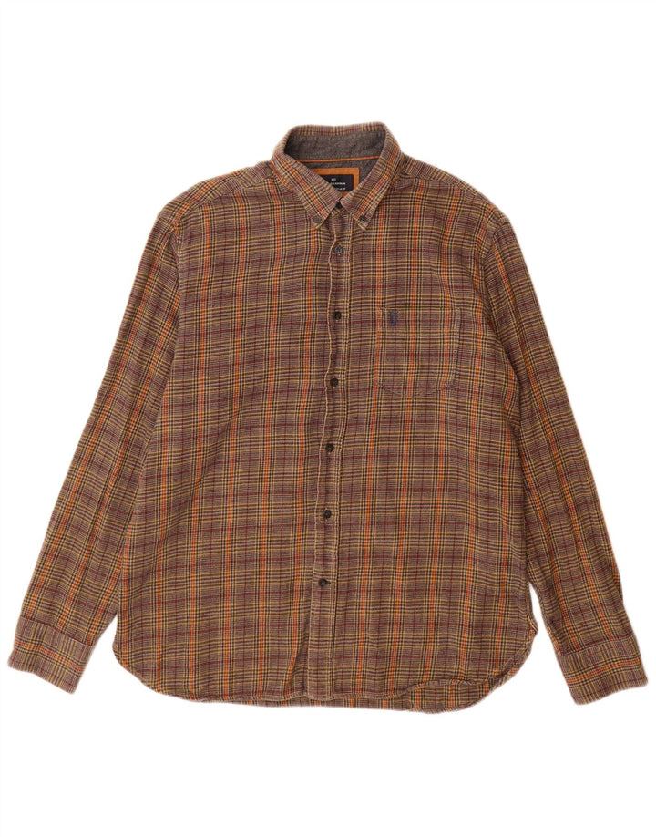 Marks & Spencer Camisa de franela azul Harbor para hombre, talla grande, pata de gallo marrón