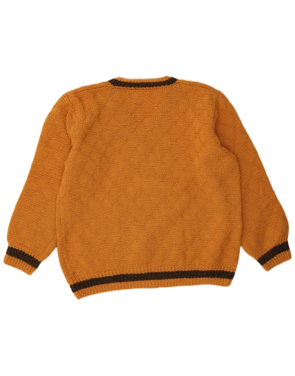 Vintage Mens V-Neck Jumper Sweater XL Yellow Colourblock