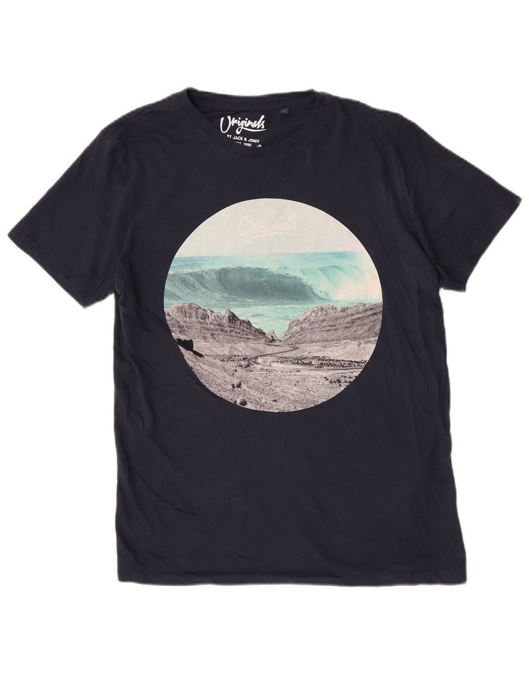 Jack & Jones Mens Regular Graphic T-Shirt Top Medium Navy Blue Nature