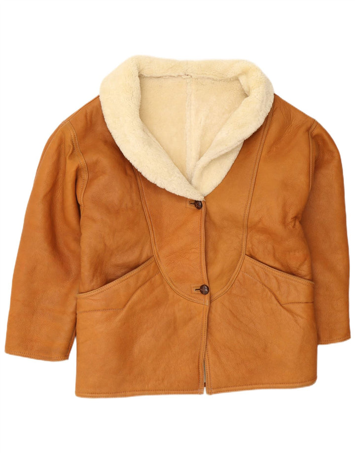 Vintage Womens Shearling Jacket UK 18 XL Brown Shearling