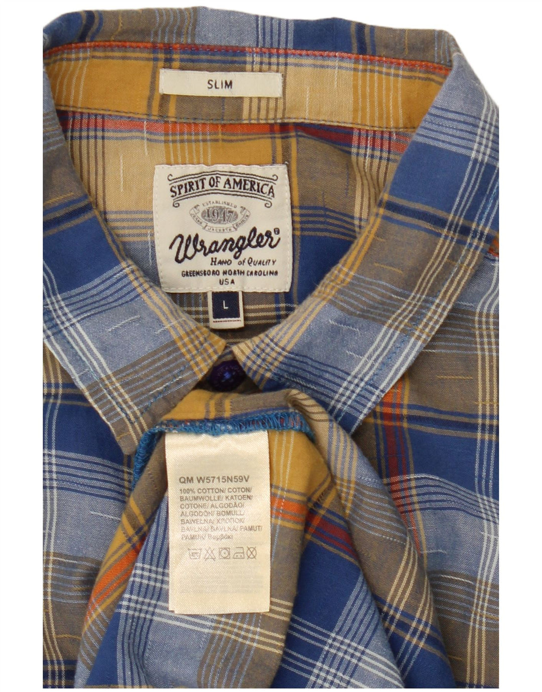 Wrangler Mens Short Sleeve Slim Shirt Large Blue Check Cotton