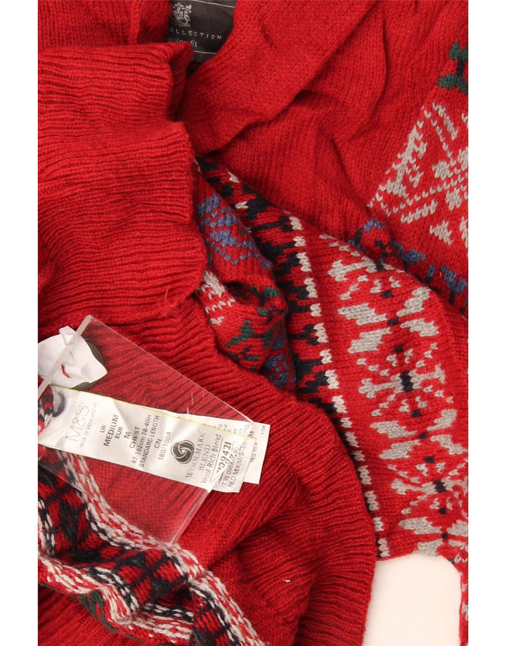 Marks & Spencer Mens Shawl Neck Jumper Sweater Medium Red Fair Isle