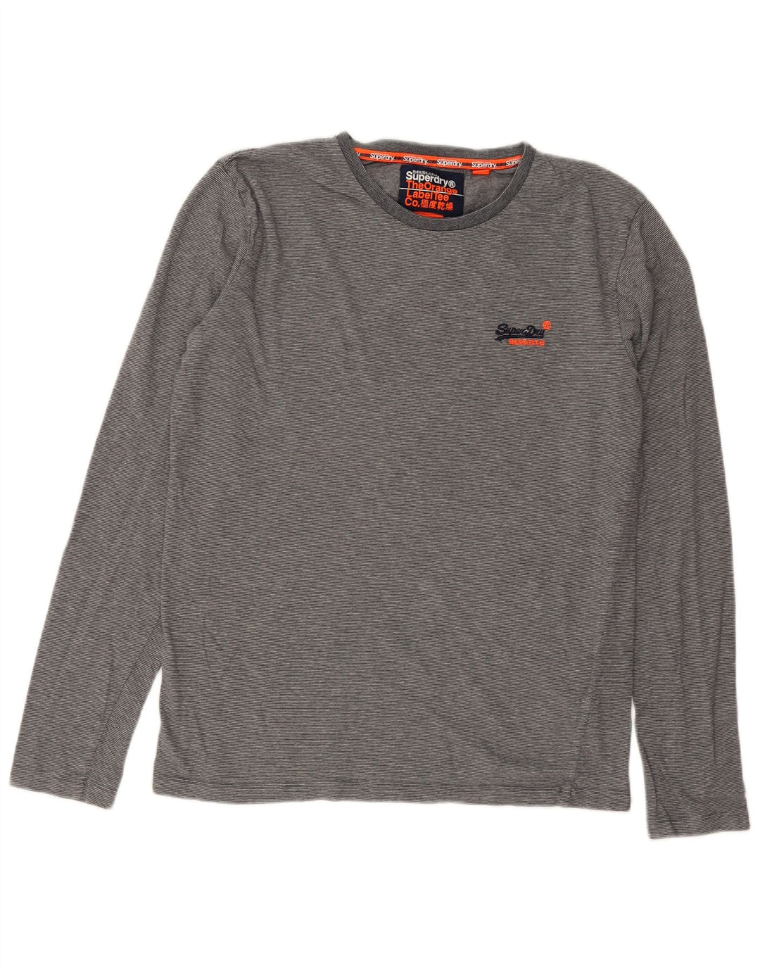 Superdry herre top langærmet mellemgrå nålestribet bomuld