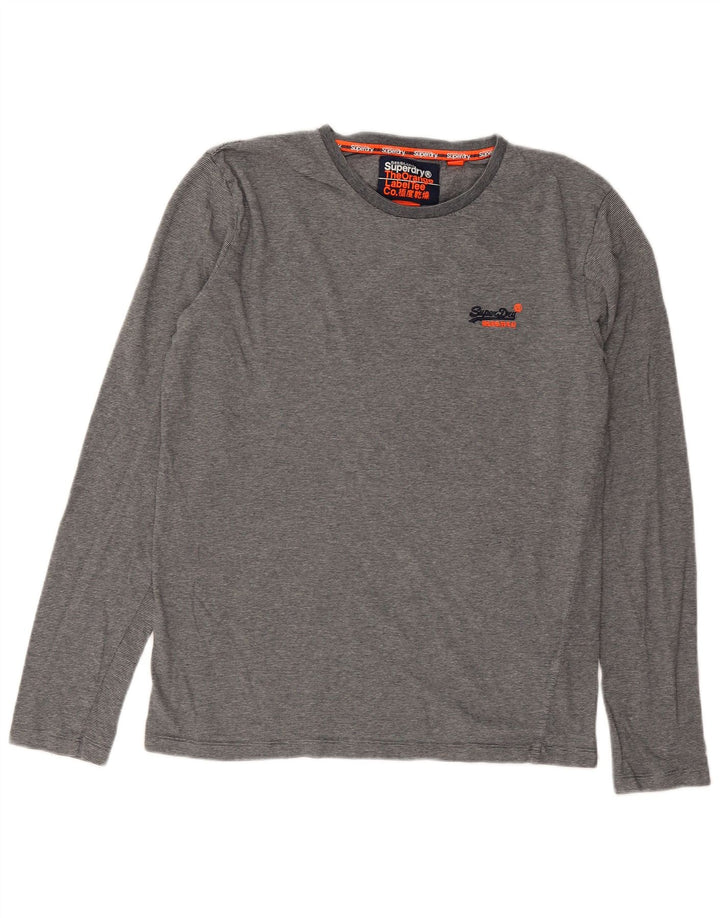 Superdry herre top langærmet mellemgrå nålestribet bomuld