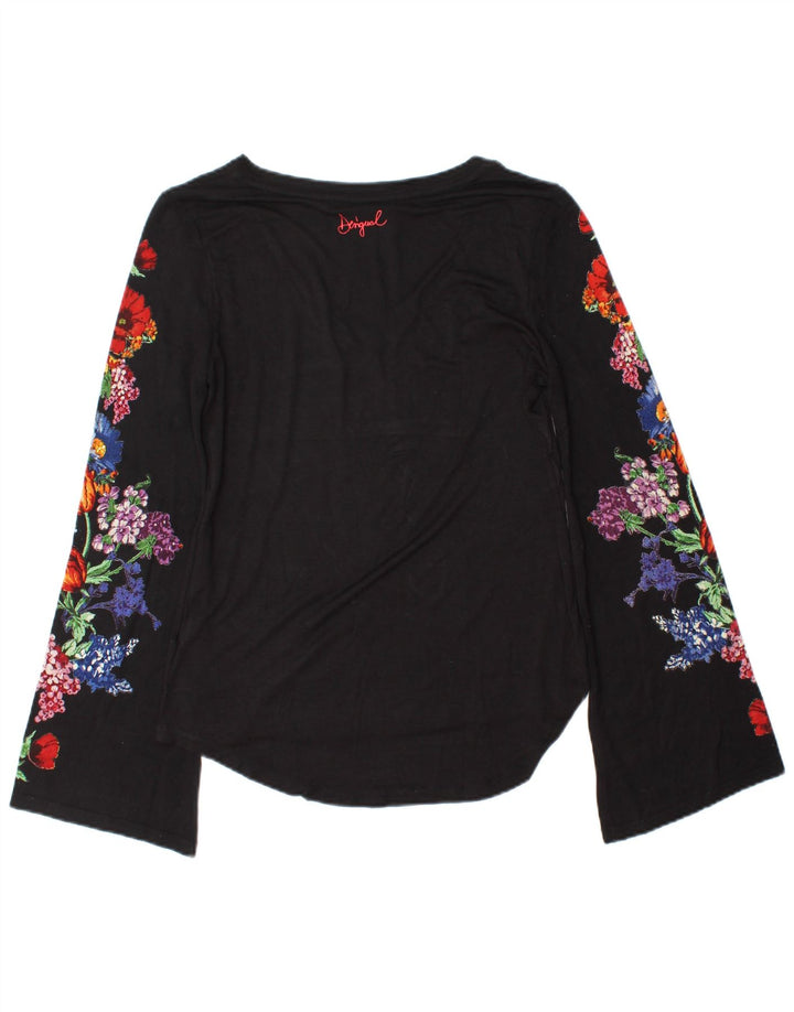 Desigual Womens Top Long Sleeve UK 10 Small Black Floral