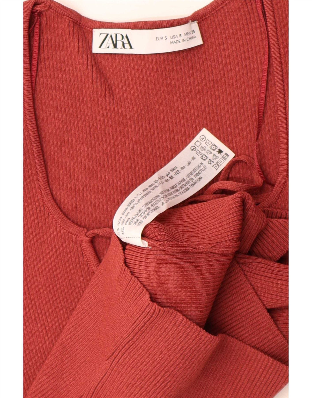Zara Womens Crop Top Long Sleeve UK 8 Small Red Viscose